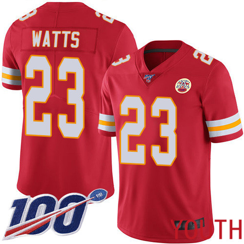 Youth Kansas City Chiefs 23 Watts Armani Red Team Color Vapor Untouchable Limited Player 100th Season Football Nike NFL Jersey